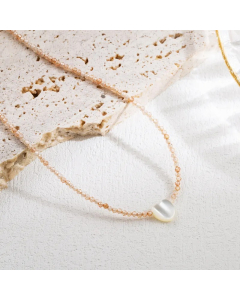 Fashion Love Freshwater Pearl Beaded 18K Gold Plated Stainless Steel Necklace