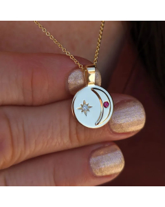 Retro Simple Style Round Star Moon Stainless Steel Plating 18K Gold Plated Pendant Necklace