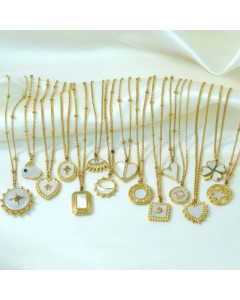 Wholesale Stainless Steel Neckalce INS Style Heart Star Cross Inlay Shell 14K Gold Plated Pendant Necklace