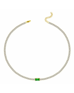 Wholesale Stainless Steel Choker Round Square Heart Shape Inlay Zircon Necklace-Green-01