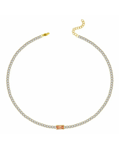 Wholesale Stainless Steel Choker Round Square Heart Shape Inlay Zircon Necklace-Red-01