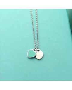 Green Simple Style Double Heart Shape Enamel Pendant Stainless Steel Necklace 