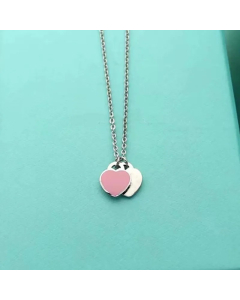 Pink Simple Style Double Heart Shape Enamel Pendant Stainless Steel Necklace 