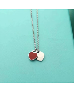 Red Simple Style Double Heart Shape Enamel Pendant Stainless Steel Necklace 