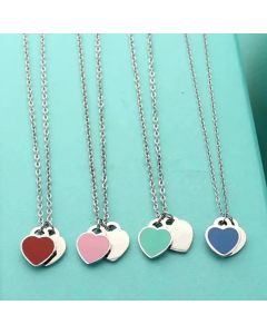 Wholesale Stainless Steel Necklace Simple Style Double Heart Shape Enamel Pendant Necklace
