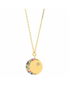 Retro Beach Roman Style Round Star Moon Plating 18K Gold Plated Stainless Steel Pendant Necklace