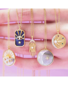 Wholesale Stainless Steel Necklace Retro Beach Roman Style Round Star Moon Plating 18K Gold Plated Pendant Necklace
