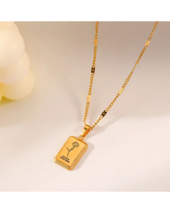 Simple Style Square Flower In Month Plating 18K Gold Plated Stainless Steel Pendant Necklace