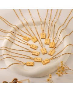 Wholesale Stainless Steel Necklace Simple Style Square Flower In Month Plating 18K Gold Plated Pendant Necklace