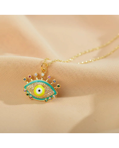 Sweet Eye Enamel Inlay Zircon Pendant Stainless Steel Necklace 