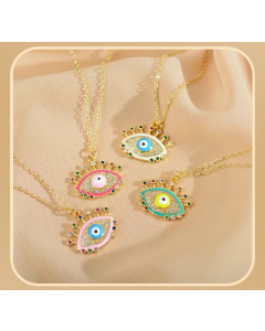 Elegant Glam Luxurious Eye Steel Enamel Inlay Zircon Pendant Necklace