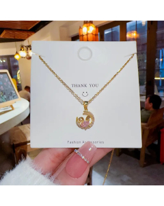 INS Style Sweet Rabbit Moon Titanium Steel Plating Inlay Zircon Pendant Necklace