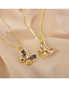Wholesale Stainless Steel Necklace Elegant Vacation Butterfly Hollow Out Inlay Zircon Pendant Necklace