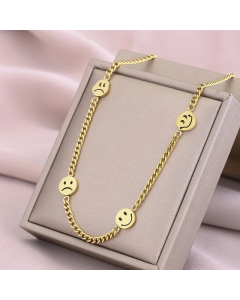 Gold Color Casual Smiley Face Plating 18K Gold Plated Stainless Steel  Necklace