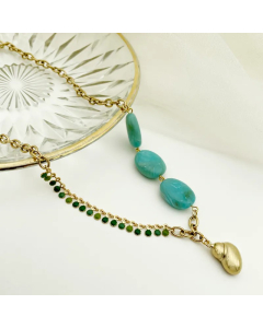 Casual Beach Oval Conch Stainless Steel Enamel Plating Inlay Glass Stone Gold Plated Long Necklace