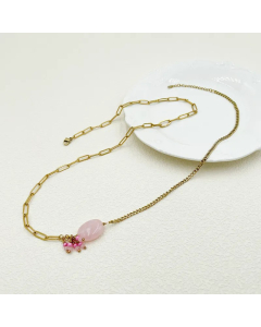 Vacation Sweet Artistic Oval Stainless Steel Natural Stone Plating Gold Plated Necklace