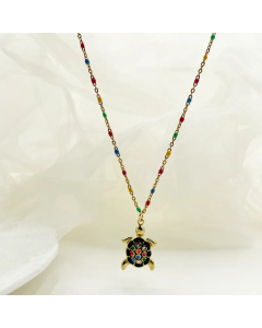 Exaggerated Streetwear Tortoise Stainless Steel Enamel Plating Inlay Zircon Gold Plated Pendant Necklace
