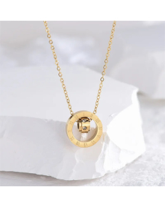 Wholesale Stainless Steel Pendant Necklace Classic Round Roman Numerals Plating Inlay Rhinestones 18K Gold Plated Necklace