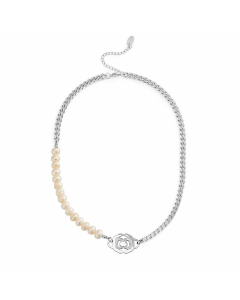 Fashion Geometric Stainless Steel Pearl Plating 14K Gold Plated Pendant Necklace