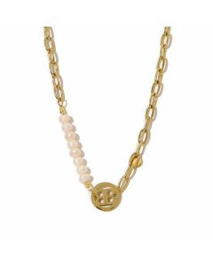 Modern Style Letter Titanium Steel Pearl Plating 14K Gold Plated Pendant Necklace