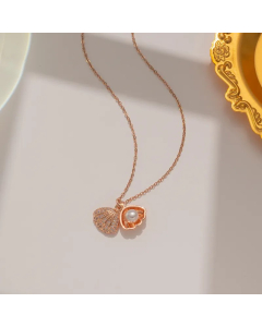 Rose Gold Color Simple Style Shell Stainless Steel Pearl Inlaid Pendant Necklace