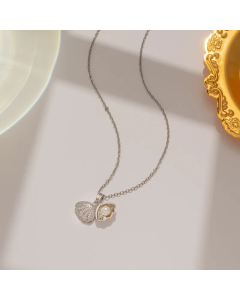 Steel Color Simple Style Shell Stainless Steel Pearl Inlaid Pendant Necklace