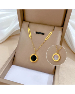 Gold Color Classic Lady Double Side Round Plating Pendant Stainless Steel Necklace 