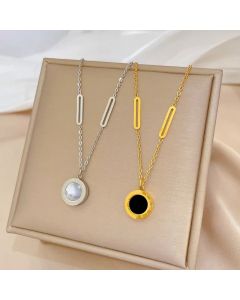 Wholesale Stainless Steel Necklace Classic Lady Double Side Round Plating Pendant Necklace