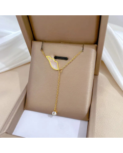 Gold Color Elegant Lady Stainless Steel Wing Plating Pendant Necklace