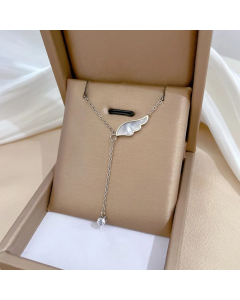 Steel Color Elegant Lady Stainless Steel Wing Plating Pendant Necklace
