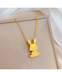 Gold Color Cute Rabbit Stainless Steel Plating Pendant Necklace