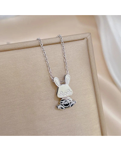 Steel Color Cute Rabbit Stainless Steel Plating Pendant Necklace
