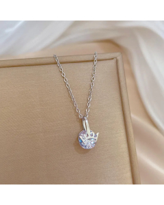 Steel Color Lady Crown Plating Inlay Zircon Pendant Stainless Steel Necklace 