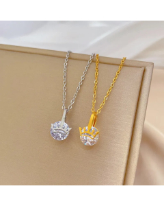 Wholeslae Stainless Steel Necklace Lady Crown Plating Inlay Zircon Pendant Necklace