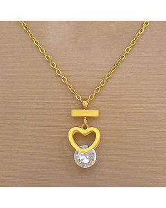 Gold Color Lady Heart Shape Plating Inlay Zircon Gold Plated Pendant Stainless Steel Necklace 