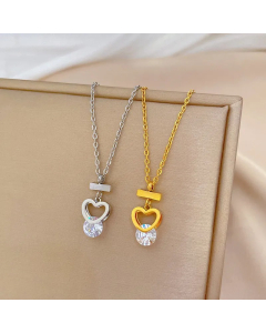 Wholesale Stainless Steel Necklace Sweet Lady Heart Shape Plating Inlay Zircon Gold Plated Pendant Necklace