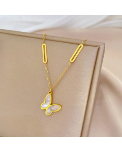 Gold Color Lady Butterfly Stainless Steel Plating Gold Plated Pendant Necklace