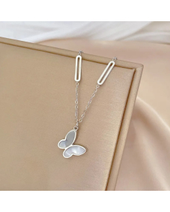 Steel Color Lady Butterfly Stainless Steel Plating Gold Plated Pendant Necklace