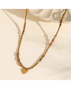 Ethnic Style Heart Shape Stainless Steel Beaded Alloy Plating 18K Gold Plated Pendant Necklace