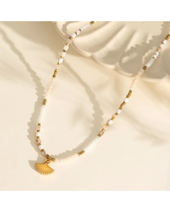 Ethnic Style Leaf Stainless Steel Beaded Alloy Plating Pendant Necklace