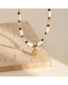 Ethnic Style Water Droplets Stainless Steel Beaded Alloy Plating Inlay Zircon 18K Gold Plated Pendant Necklace
