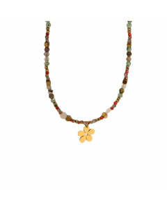 Ethnic Style Flower Stainless Steel Beaded Alloy Plating Pendant Necklace