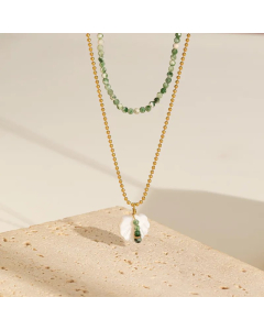 Elegant Color Block Stainless Steel Alloy Shell Beaded Plating Gold Plated Layered Necklaces
