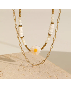 Sweet Flower Stainless Steel Alloy Beaded Plating 18K Gold Plated Layered Necklaces