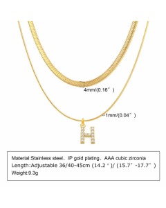 Letter H Stainless Steel Plating Inlay Zircon 18K Gold Plated Layered Necklaces