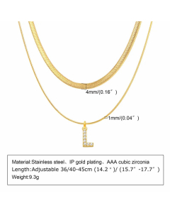 Letter L Stainless Steel Plating Inlay Zircon 18K Gold Plated Layered Necklaces