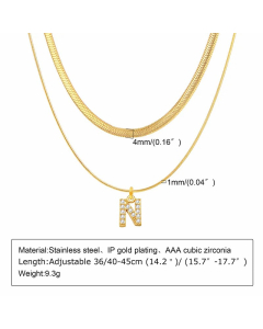 Letter N Stainless Steel Plating Inlay Zircon 18K Gold Plated Layered Necklaces