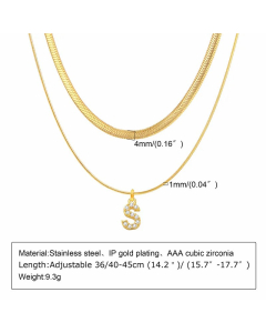 Letter S Stainless Steel Plating Inlay Zircon 18K Gold Plated Layered Necklaces