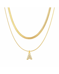 INS Style Simple Style Letter Stainless Steel Plating Inlay Zircon 18K Gold Plated Layered Necklaces
