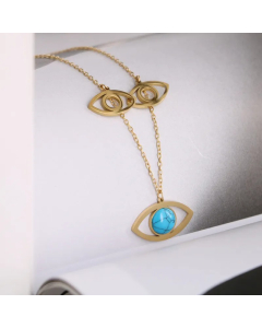 INS Style Simple Style Devil'S Eye Titanium Steel Plating Hollow Out Inlay Turquoise 18K Gold Plated Pendant Necklace